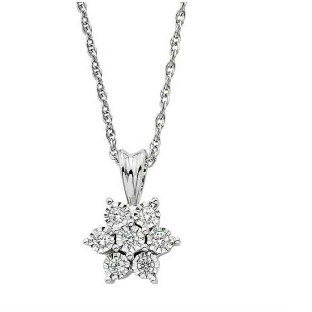 Sterling Silver 1/10 Diamond Cluster Flower Pendant Authentic Appraised NEW
